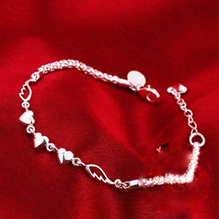 Elegant Sterling Silver Heart and Angel Wing Bracelet