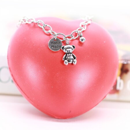 Elegant Sterling Silver Teddy Bear Charm Bracelet