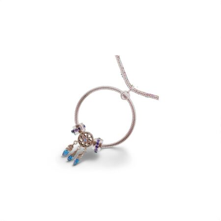 Eternal Wholeness Sterling Silver O Charm Pendant with Dream Catcher Blue CZ