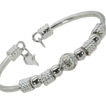 Sterling Silver Girl's Bangle Bracelet with Florentine Ball & Spacers