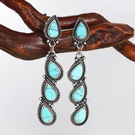 Handcrafted Sterling Silver Paisley Drop Earrings with Synthetic Turquoise Stones