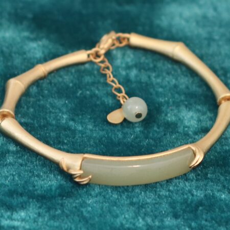 Elegant Sterling Silver Bamboo Jade Bangle Bracelet