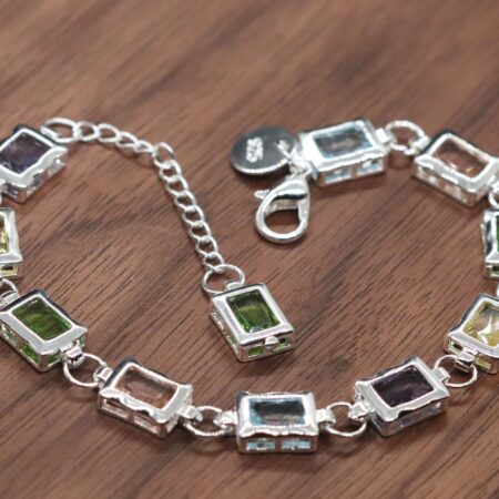 Classy and Simple Multi-Color CZ Sterling Silver Bracelet.
