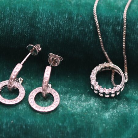Elegant Sterling Silver CZ Pendant Necklace and Earrings Set