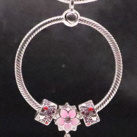 Beautiful Sterling Silver O Charm Pendant with Floral Accents on a 22-Inch Necklace