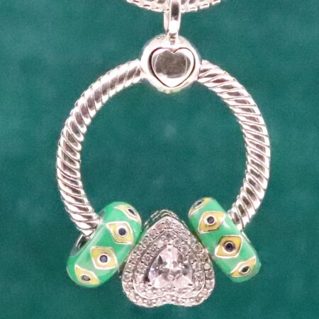 Pendant Necklace with Sterling Silver Push Lock Charm and Heart Charms