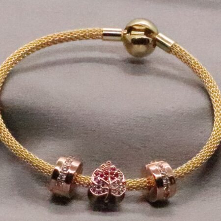 Elegant Sterling Silver Rose Charm Bead Bracelet