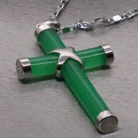 Elegant Sterling Silver Light Green Jade Cross Pendant with Chain