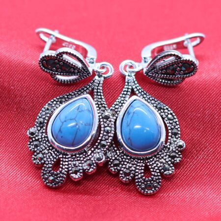 Stunning Sterling Silver Earrings with Vintage Charm and Natural Turquoise