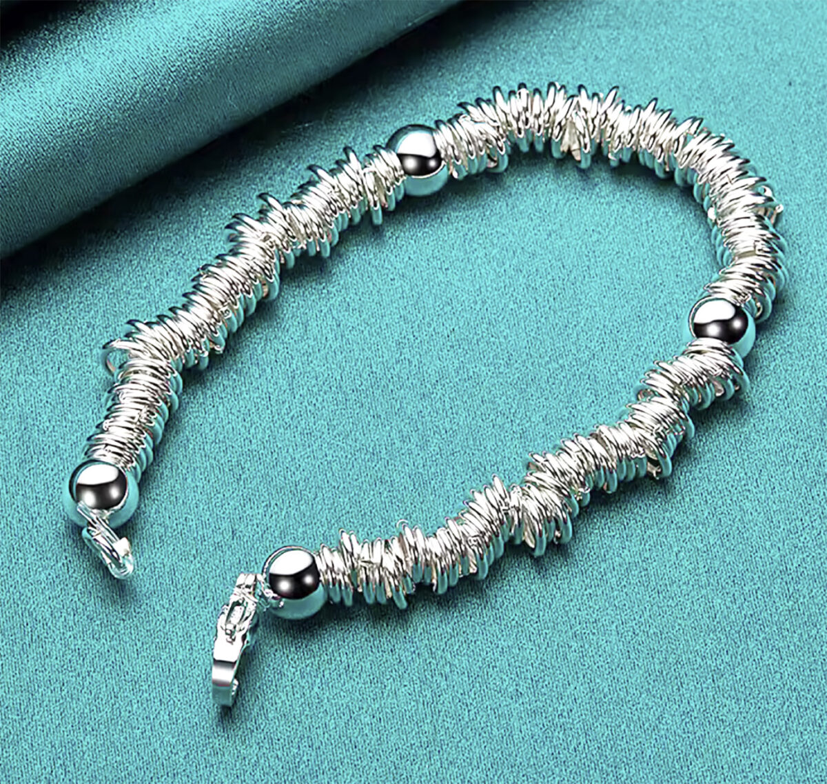 Elegant Sterling Silver Bracelet with Intricate Bead work and Delicate Circles. 925ijewel.com