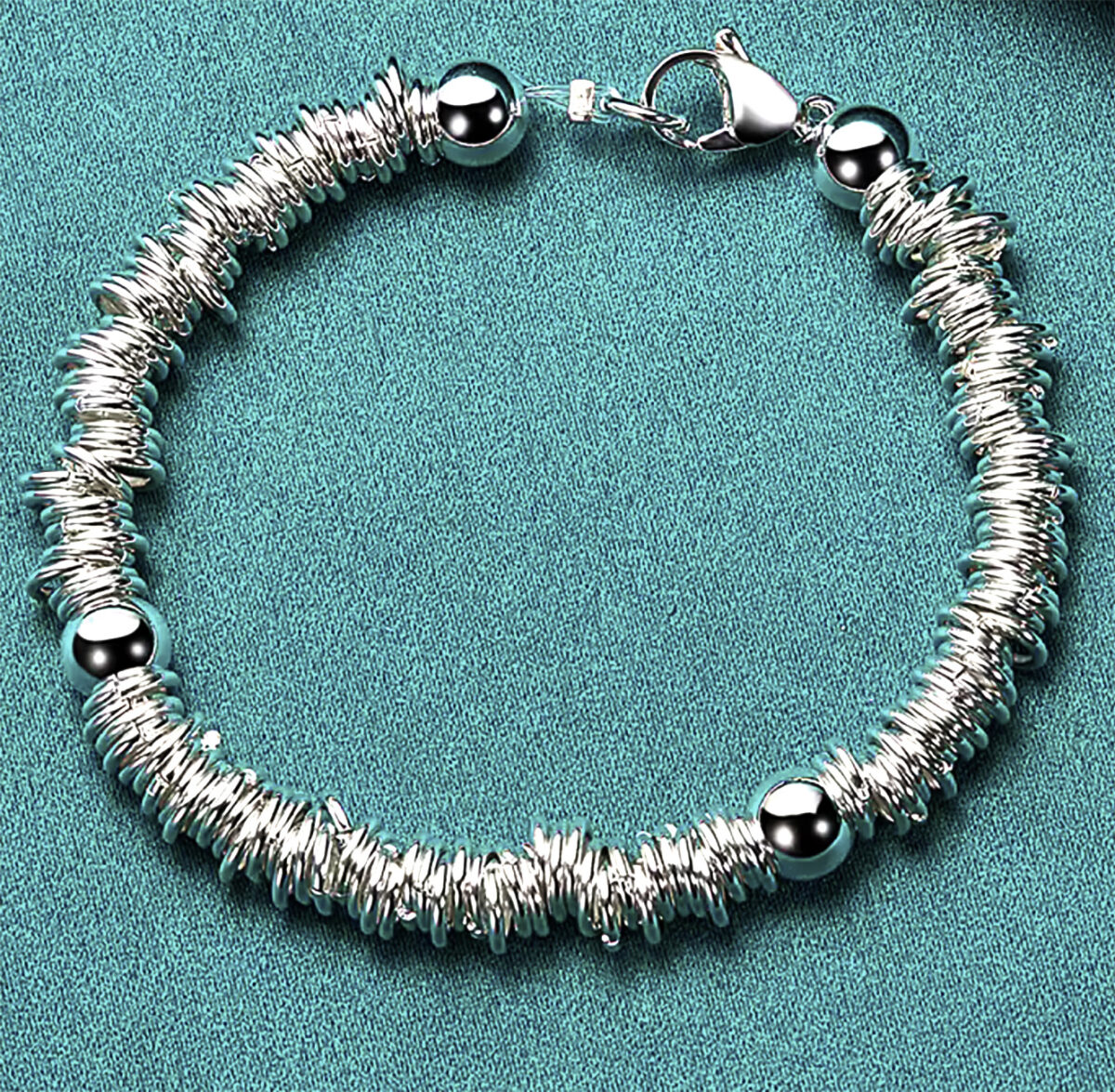 Elegant Sterling Silver Bracelet with Intricate Bead work and Delicate Circles. 925ijewel.com