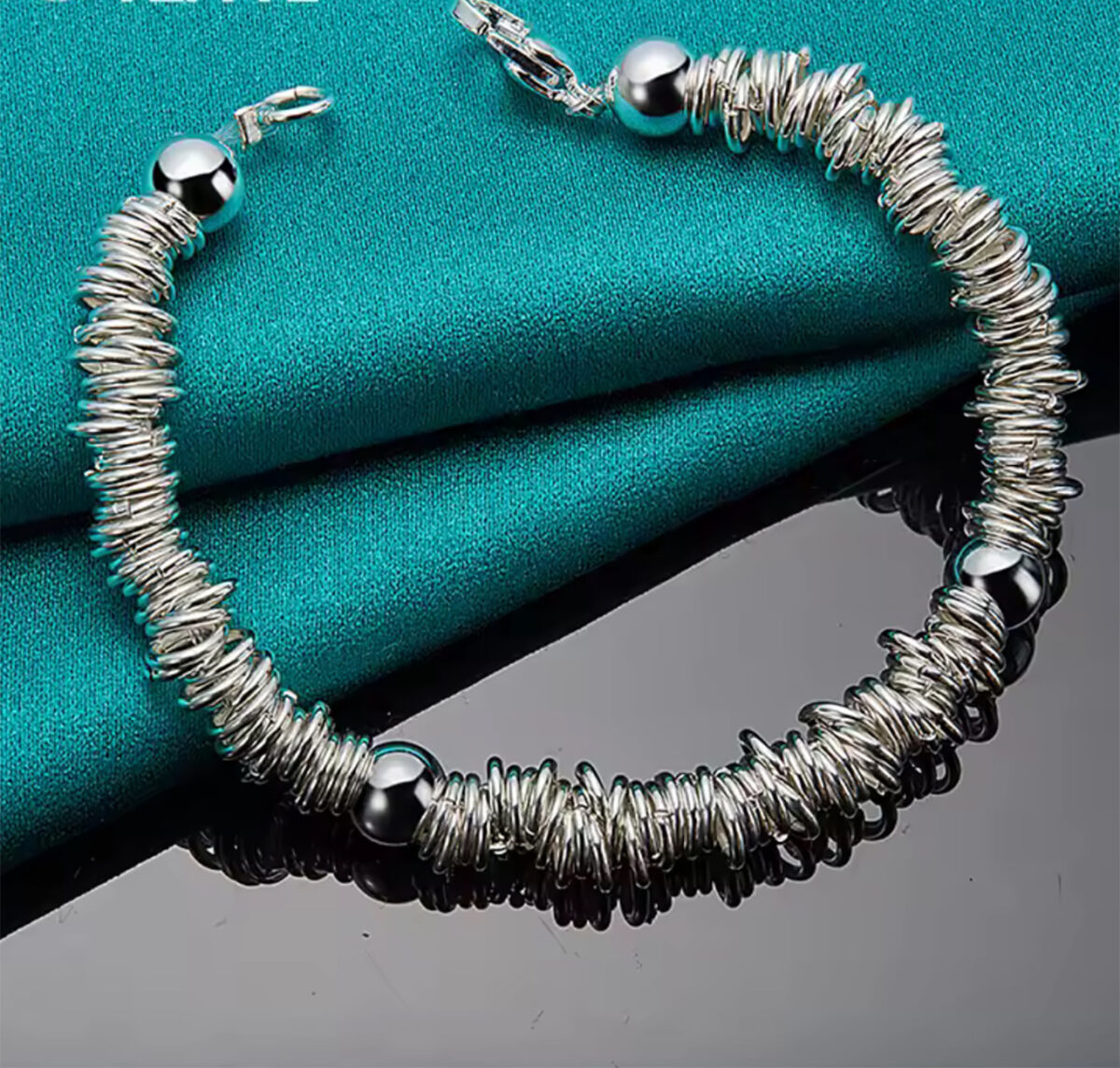 Elegant Sterling Silver Bracelet with Intricate Bead work and Delicate Circles. 925ijewel.com