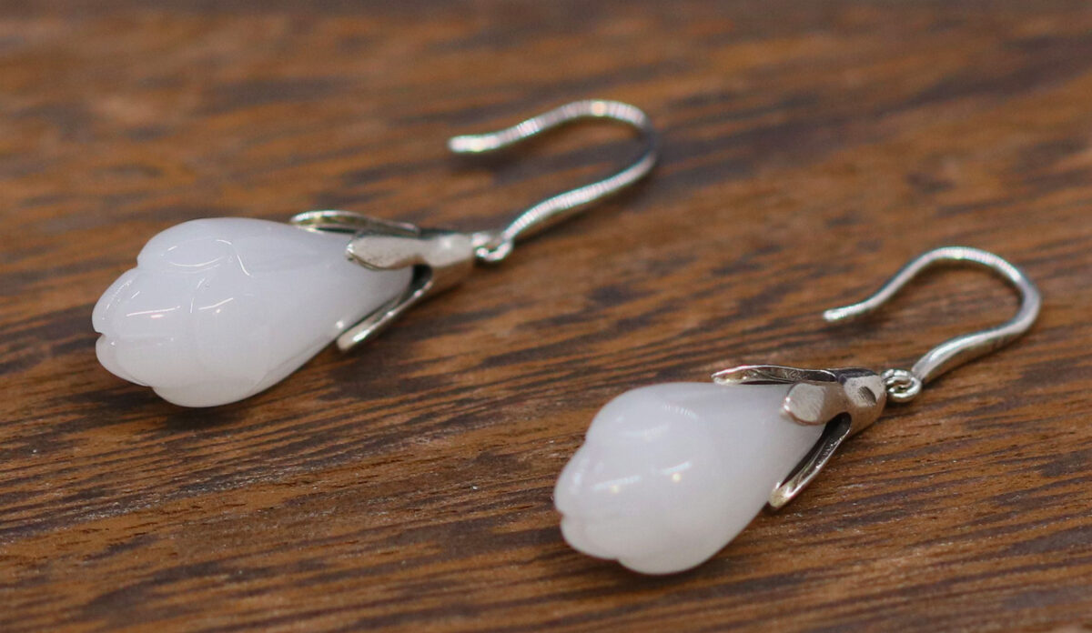 Elegant Sterling Silver Mongolian Jade Drop Earrings. 925ijewel.com