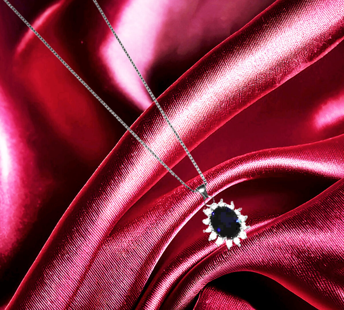 Sterling Silver Oval Shaped Lab Created Non-Treated Sapphire Pendant 925ijewel.com