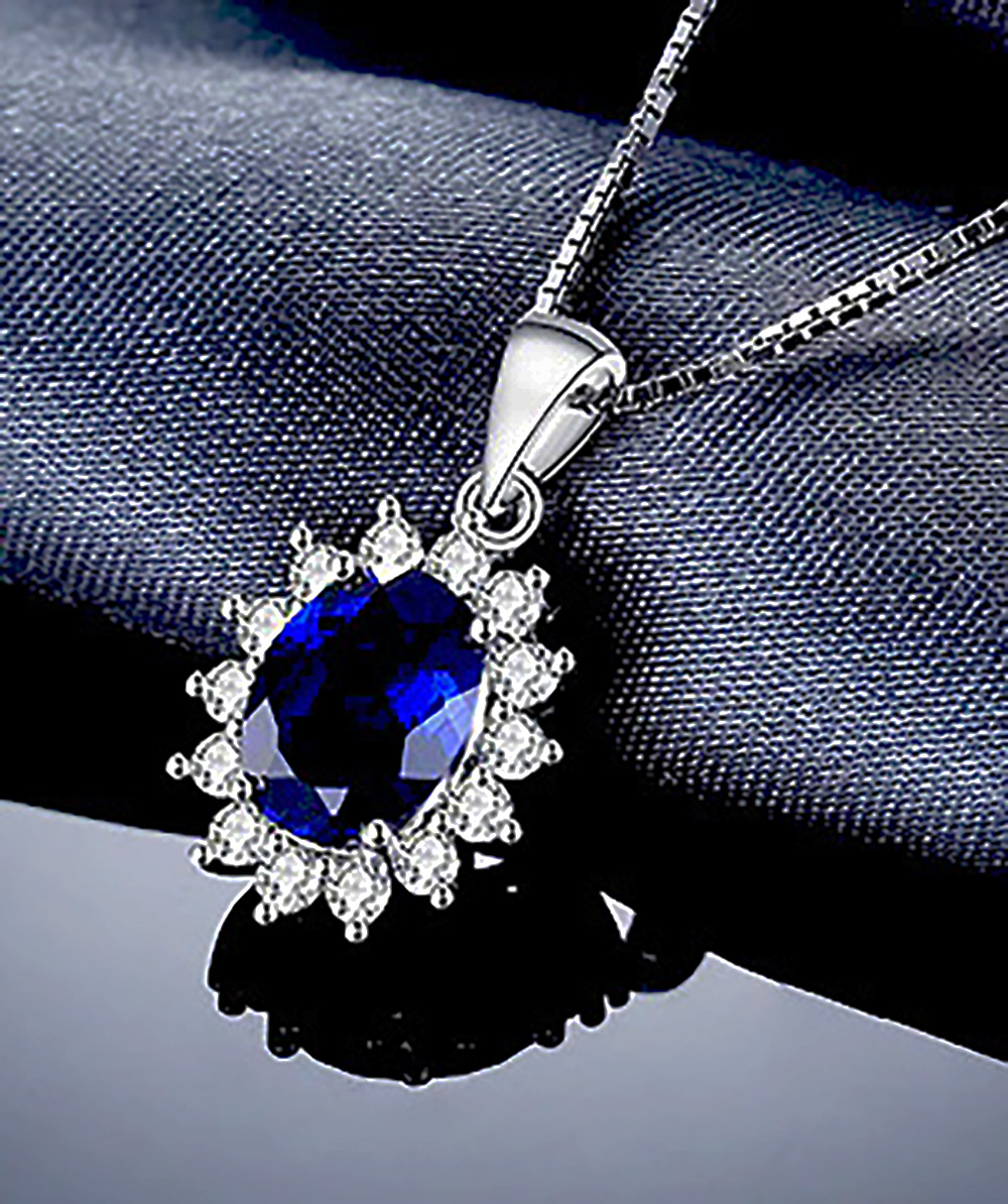 Sterling Silver Oval Shaped Lab Created Non-Treated Sapphire Pendant 925ijewel.com