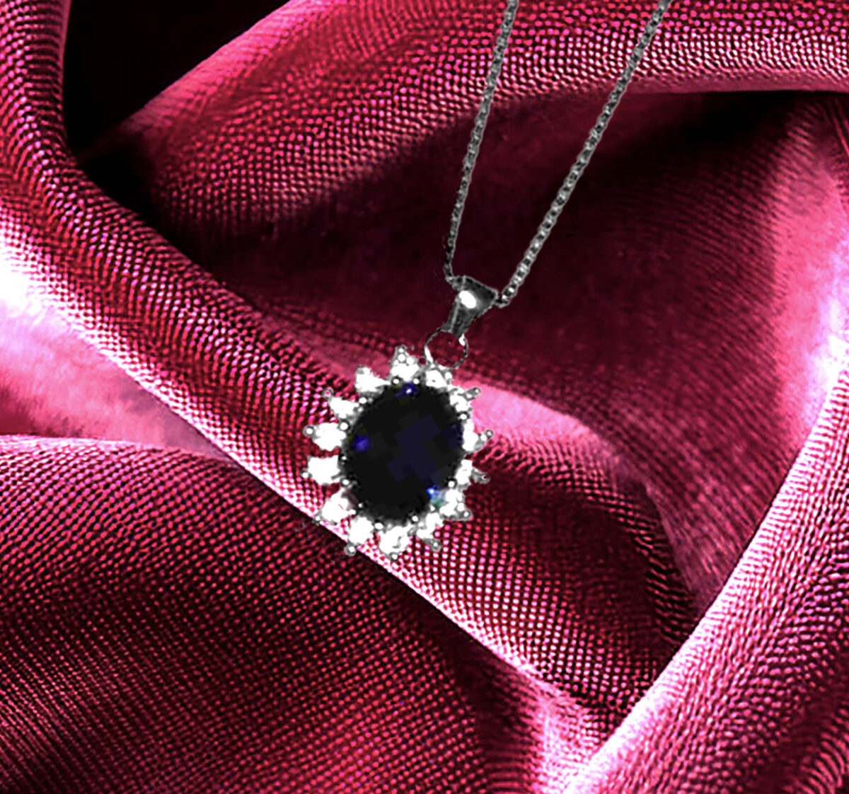 Sterling Silver Oval Shaped Lab Created Non-Treated Sapphire Pendant 925ijewel.com