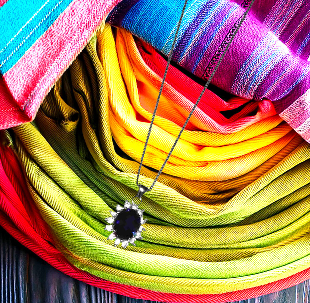 Sterling Silver Oval Shaped Lab Created Non-Treated Sapphire Pendant 925ijewel.com