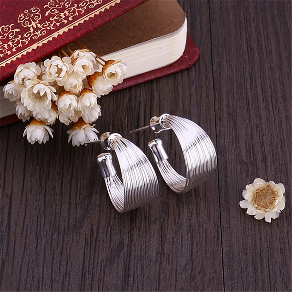 Sterling Silver High Polish Multi Line Silky Smooth Half Hoop Earrings. 925ijewel.com