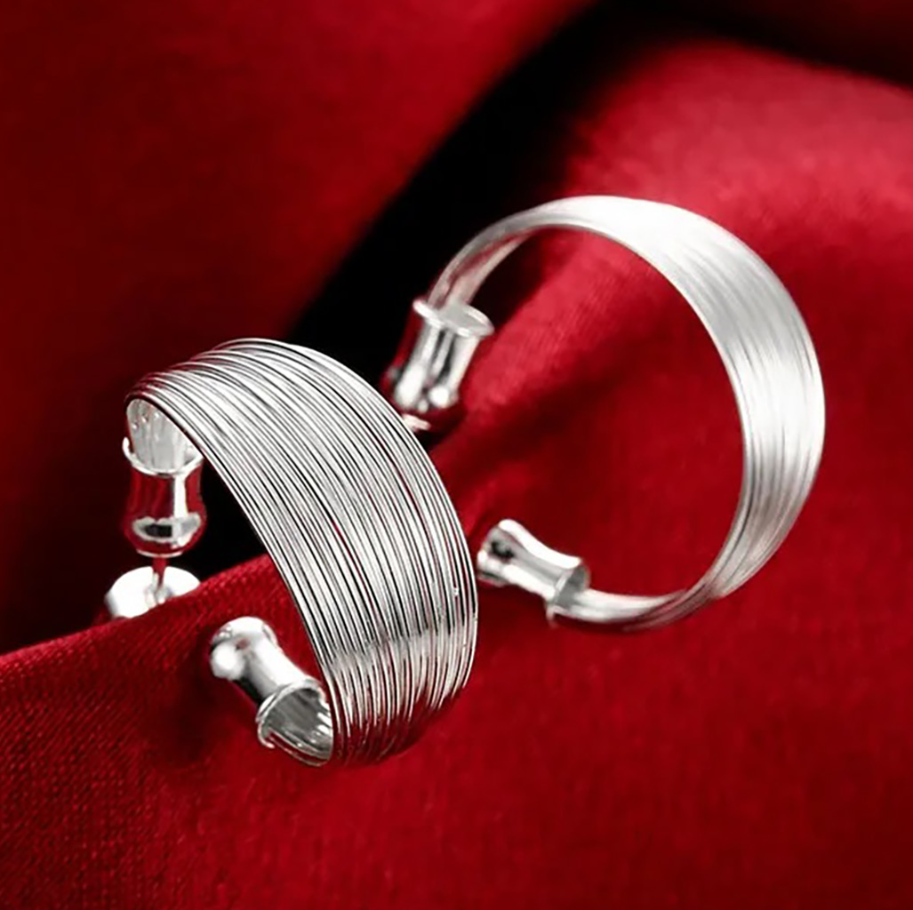 Sterling Silver High Polish Multi Line Silky Smooth Half Hoop Earrings. 925ijewel.com