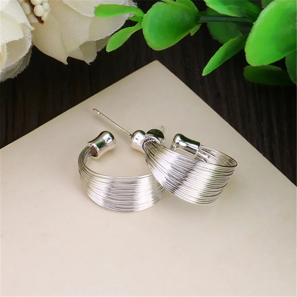 Sterling Silver High Polish Multi Line Silky Smooth Half Hoop Earrings. 925ijewel.com