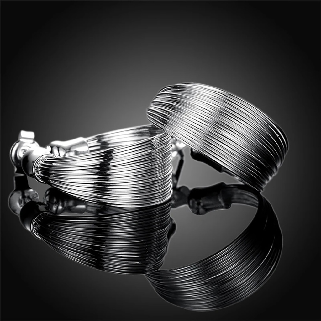 Sterling Silver High Polish Multi Line Silky Smooth Half Hoop Earrings. 925ijewel.com