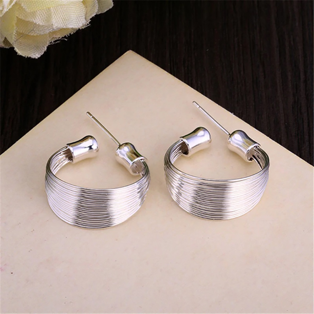 Sterling Silver High Polish Multi Line Silky Smooth Half Hoop Earrings. 925ijewel.com