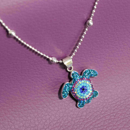 Radiant Rainbow Turtle Sterling Silver Pendant Necklace