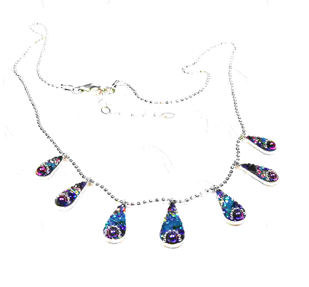 Rainbow Tears Sterling Silver Necklace on 18-inch Ball Chain. 925ijewel.com