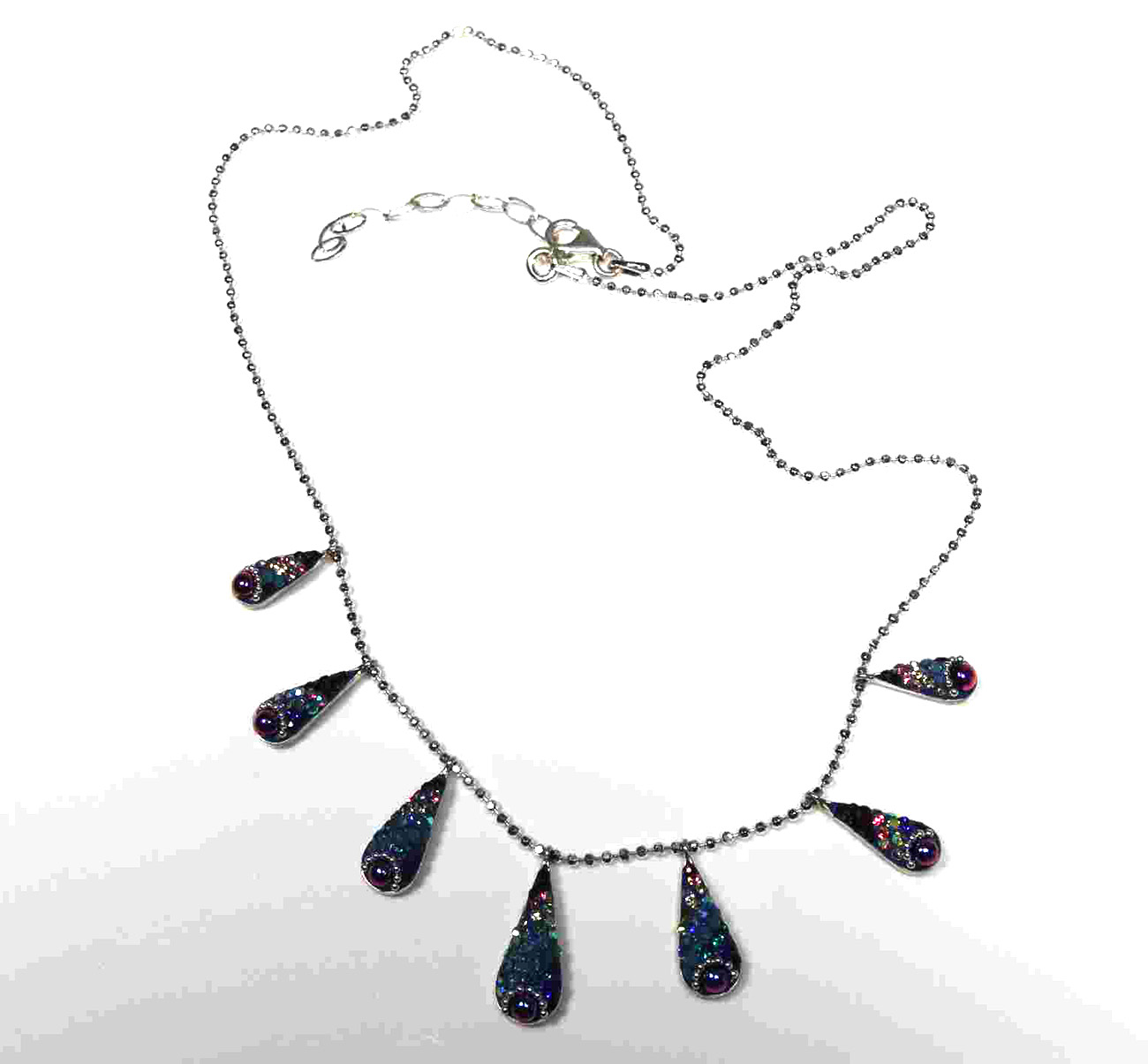 Rainbow Tears Sterling Silver Necklace on 18-inch Ball Chain. 925ijewel.com
