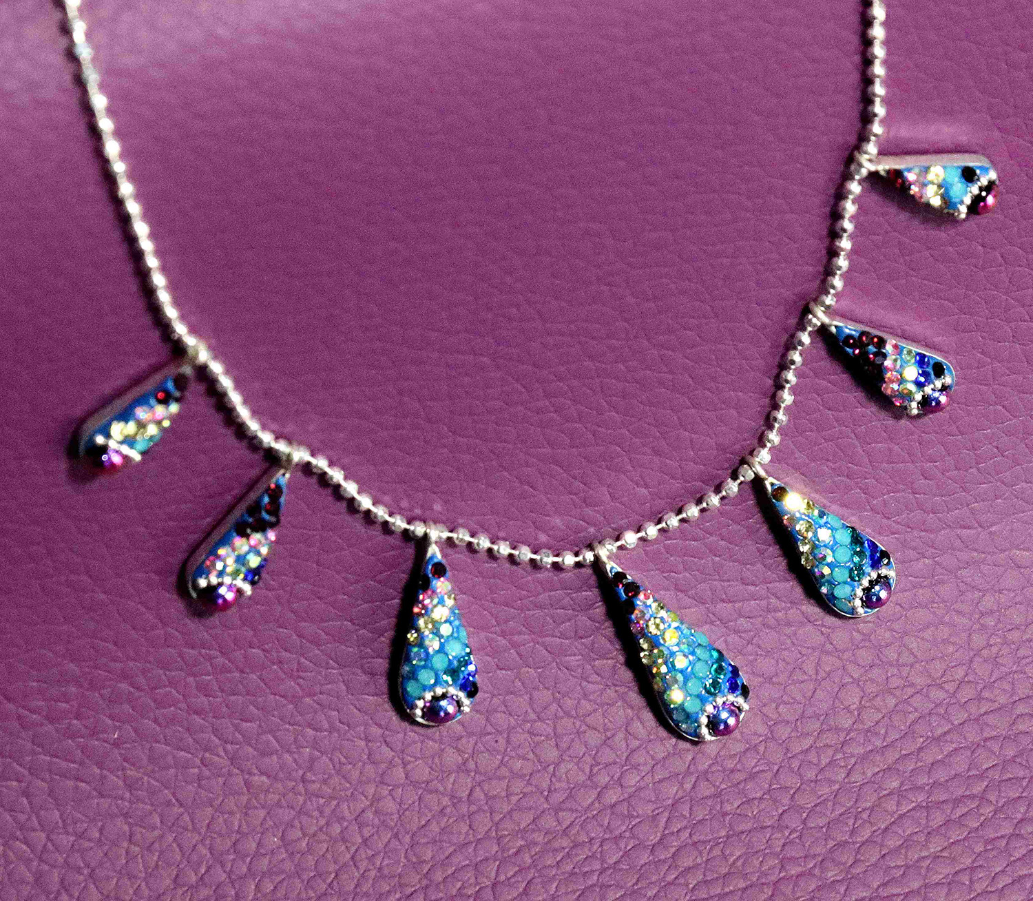 Rainbow Tears Sterling Silver Necklace on 18-inch Ball Chain. 925ijewel.com