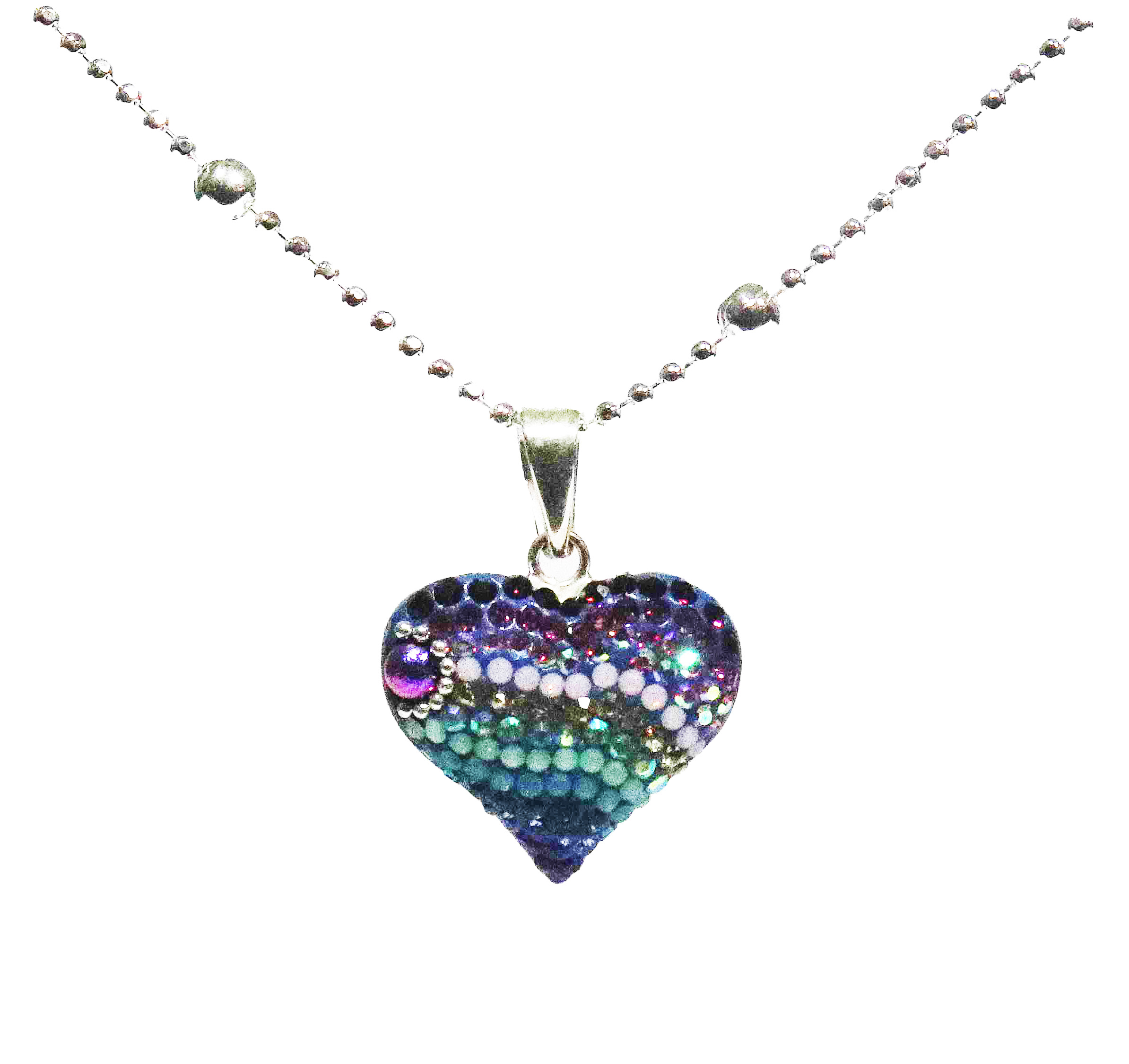 Sparkling Spectrum Rainbow Heart Sterling Silver Necklace with Synthetic Stones 925ijewel.com