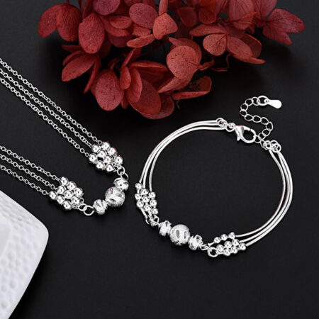 Sterling Silver Beaded Necklace and Bracelet Set