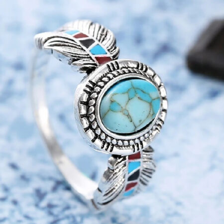Turquoise Elegance- Sterling Serenity Oval Shape Ring
