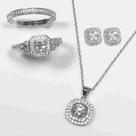 Dazzling Cushion Shape Sterling Silver Setting with Cubic Zirconia Jewelry 925ijewel.com