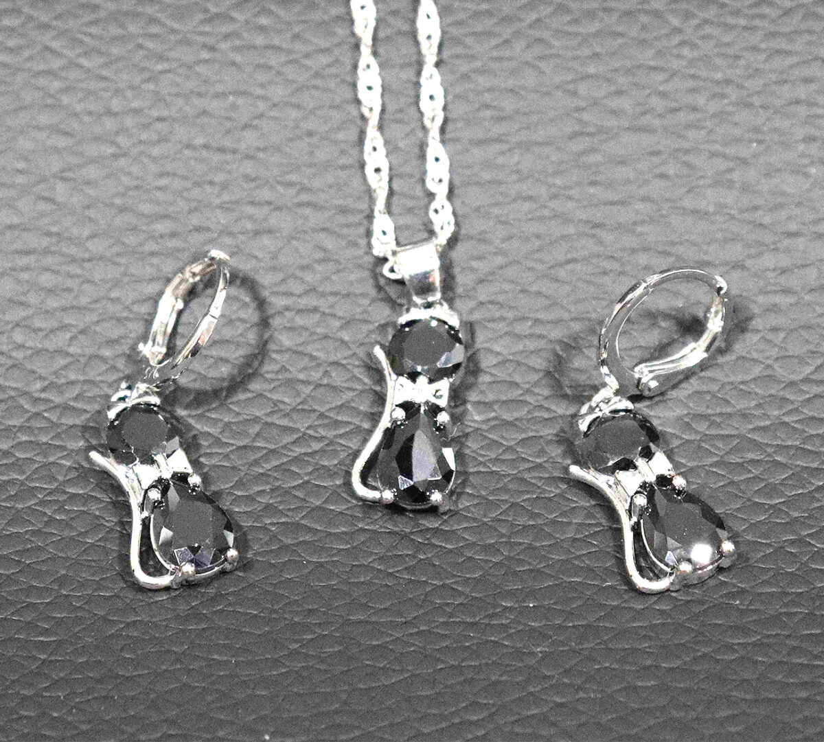 Sterling Silver Kitty Spark Cat Duo Set 925ijewe.com