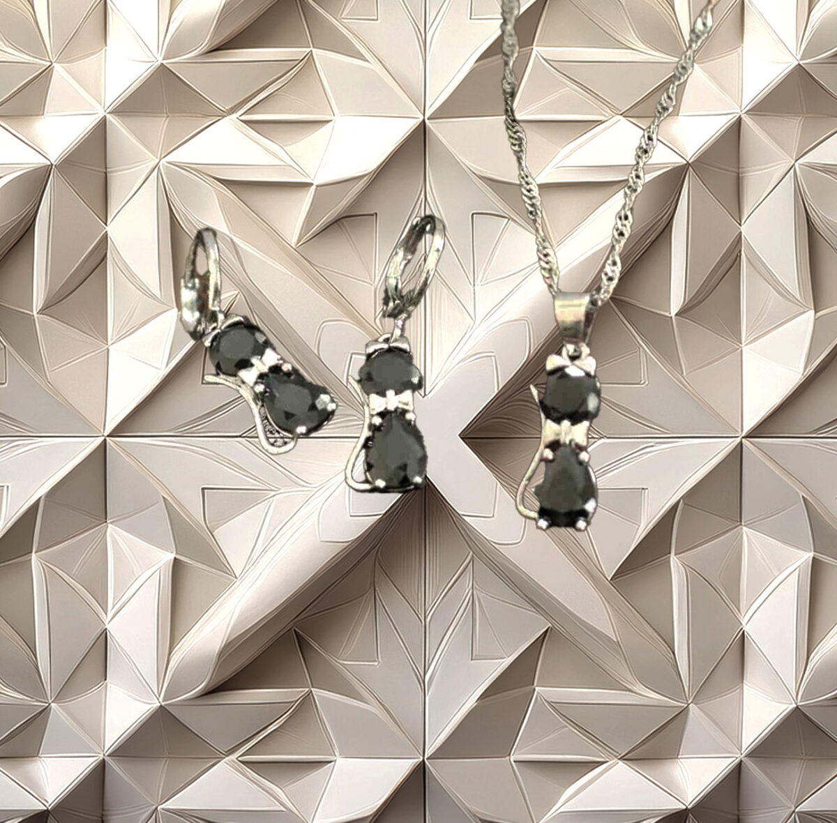 Sterling Silver Kitty Spark Cat Duo Set 925ijewe.com