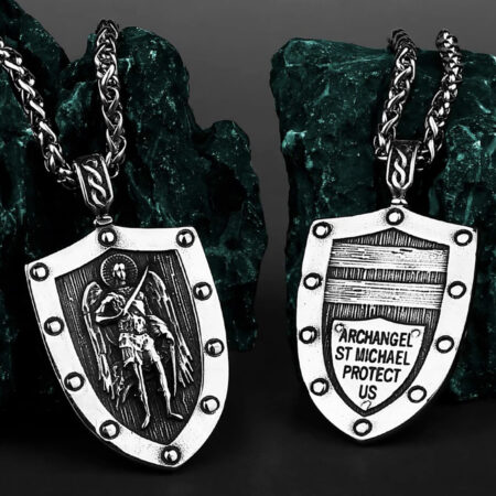 Stainless Steel Warrior Archangel St Michael Holy Shield Necklace