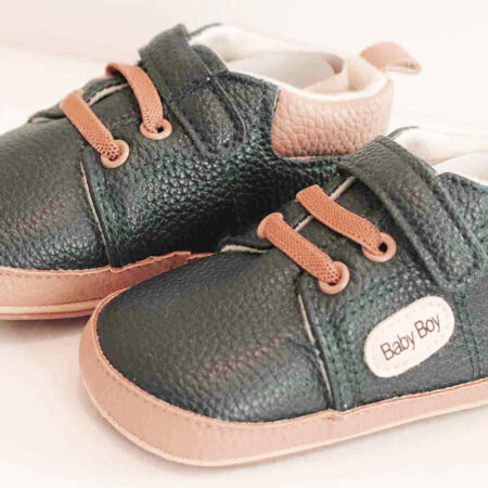 Boy's Non-Slip Rubber Sole Shoes with Strechable Decorative Lace & Adjustable Strap PU Leather Shoes