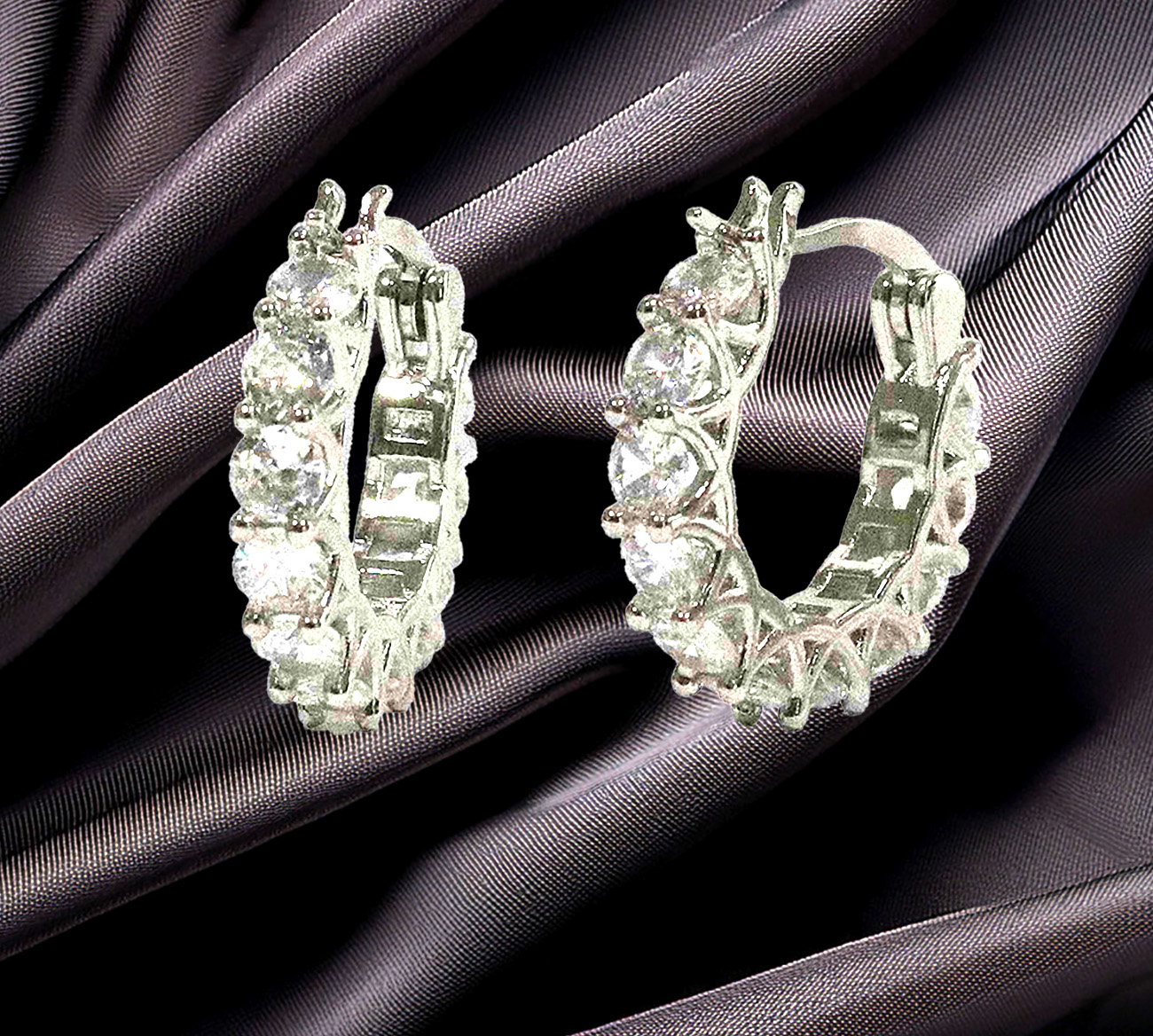 Stunning Sterling Silver Cubic Zirconia Hoop Earrings 925ijewel.com