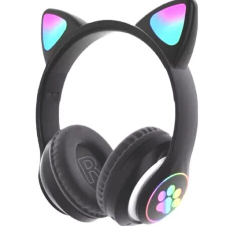 Cute Cat Ear Headphones - Wireless Bluetooth with LED Lights Black