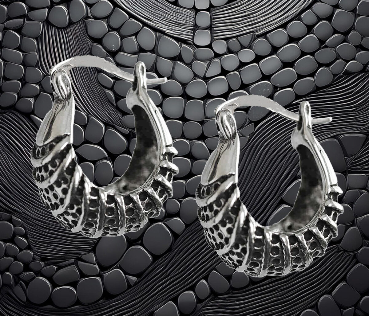 Contemporary and Classy Sterling Silver 16mm Hoop Earrings with Intricate Design. 925ijewel.com