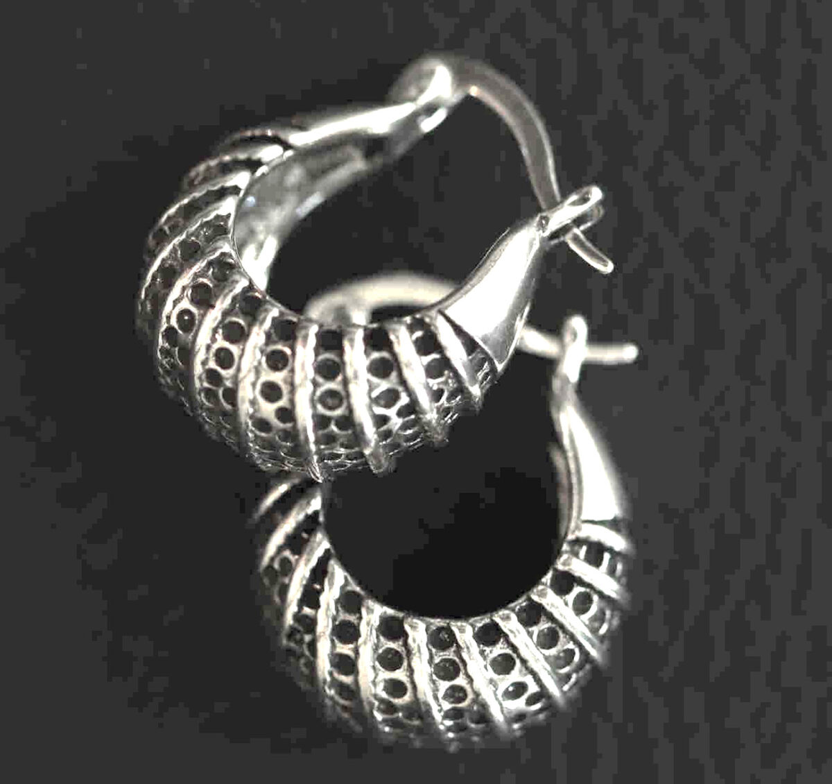 Contemporary and Classy Sterling Silver 16mm Hoop Earrings with Intricate Design. 925ijewel.com