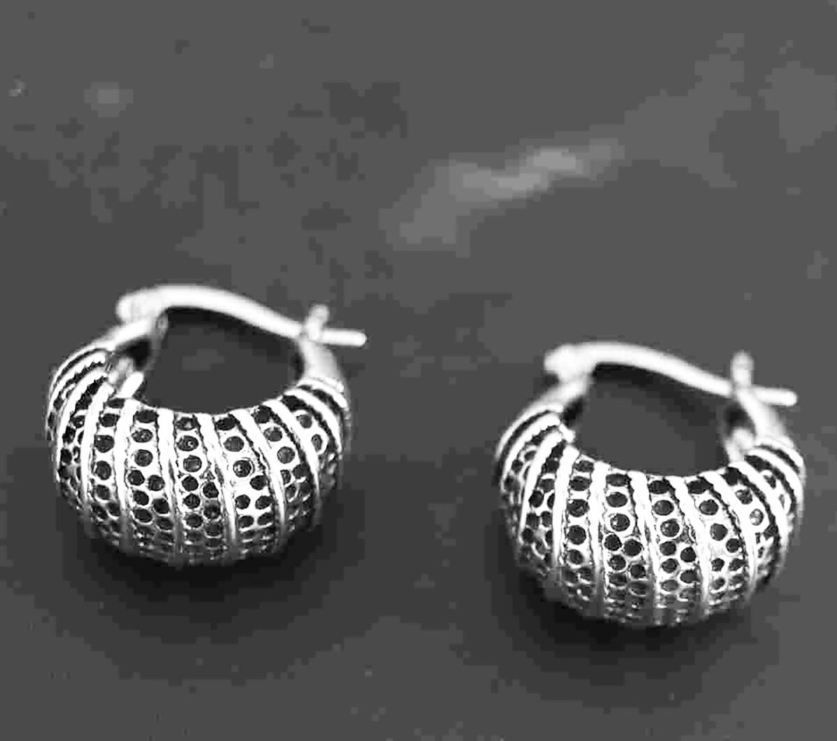 Contemporary and Classy Sterling Silver 16mm Hoop Earrings with Intricate Design. 925ijewel.com
