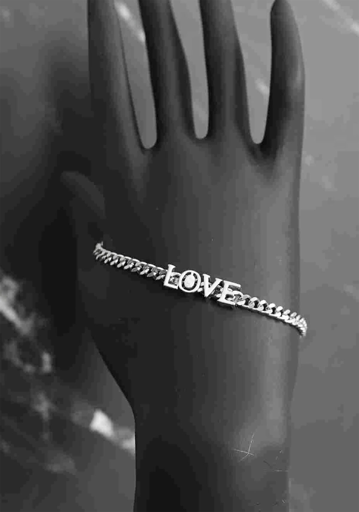 Sterling Silver Platinum Look Bracelet with Sliding Love Charm and Adjustable Lock. 925ijewel.com