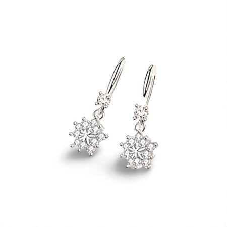 Sterling Silver Geometric Designed Cluster Dangle Round CZ Earrings