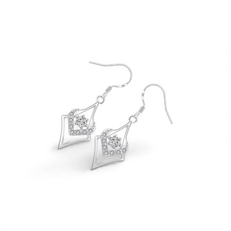 Sterling Silver Abstract Heart Design Cubic Zirconia Dangle Earrings – Elegant Romantic Gift for Her