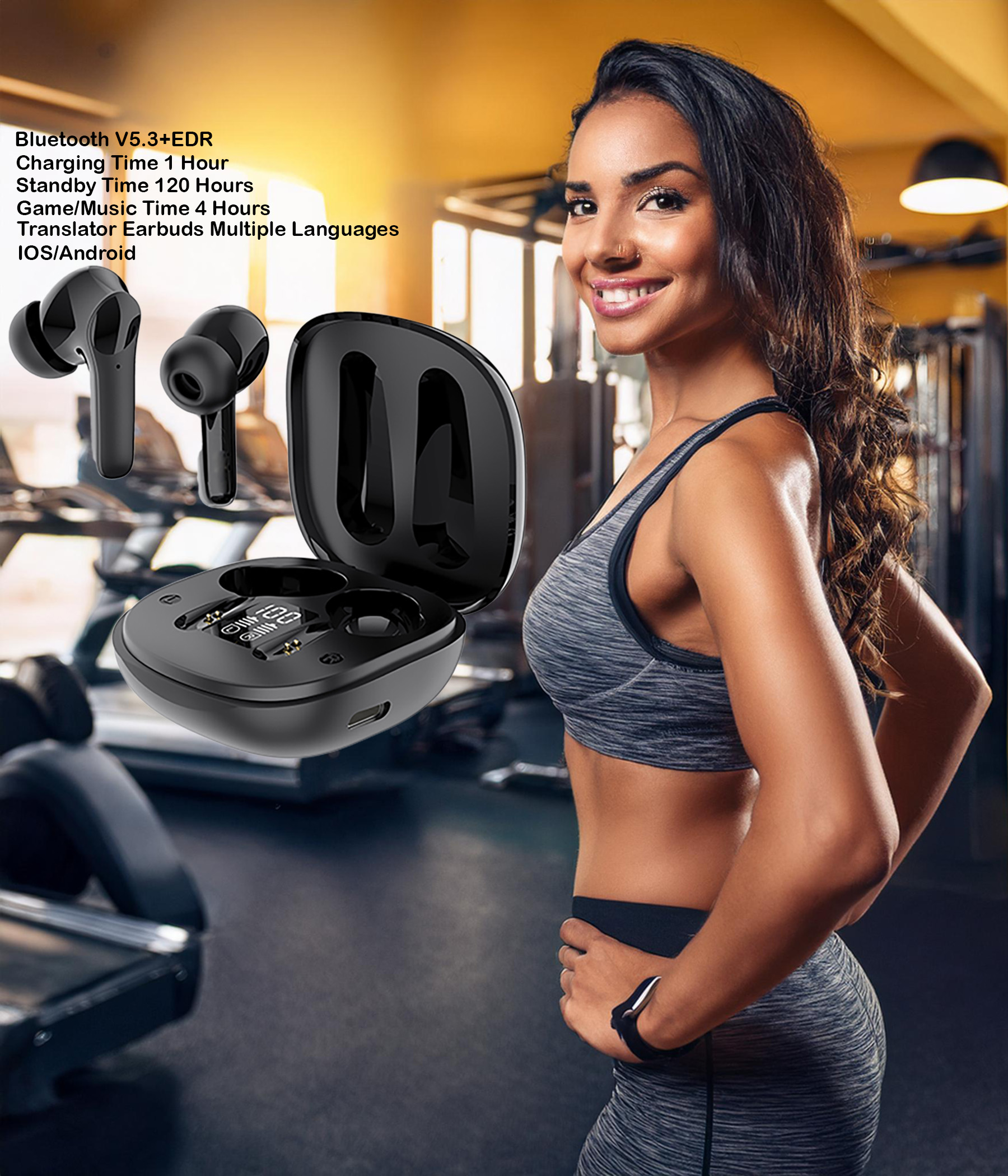 Bluetooth 5.3 Wireless Headset with Real-Time Language Translator – HIFI Sound, Lightweight Black 925ijewel.com