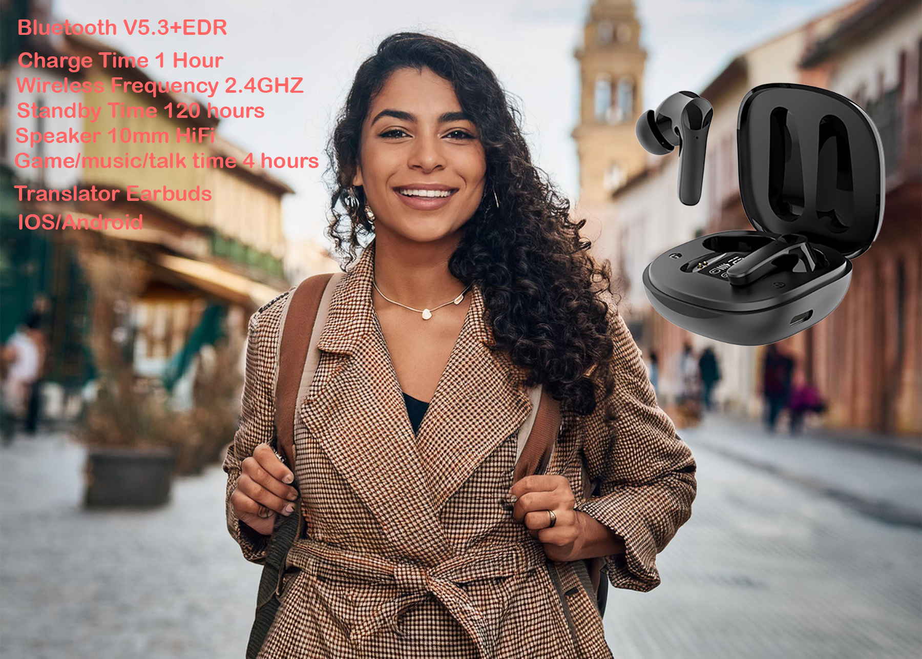 Bluetooth 5.3 Wireless Headset with Real-Time Language Translator – HIFI Sound, Lightweight Black 925ijewel.com