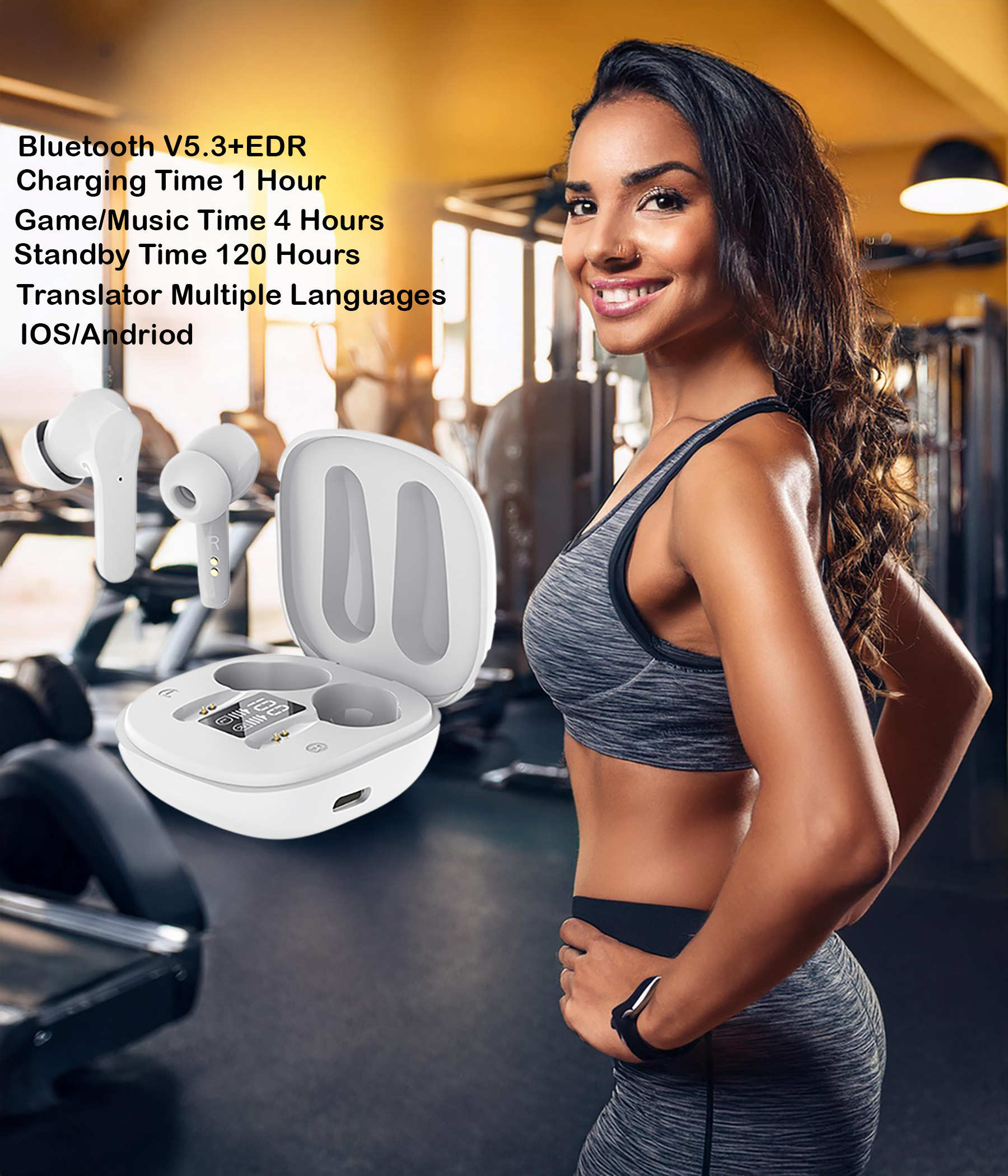 Bluetooth 5.3 Wireless Headset with Real-Time Language Translator – HIFI Sound, Lightweight White 925ijewel.com