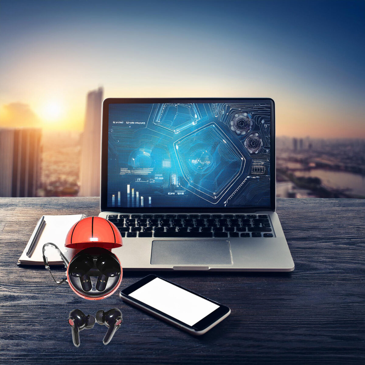 Bluetooth-Wireless-5.1-Noise-Cancelling-Earbuds-with-Basketball-Charging-Box 925ijewel.com